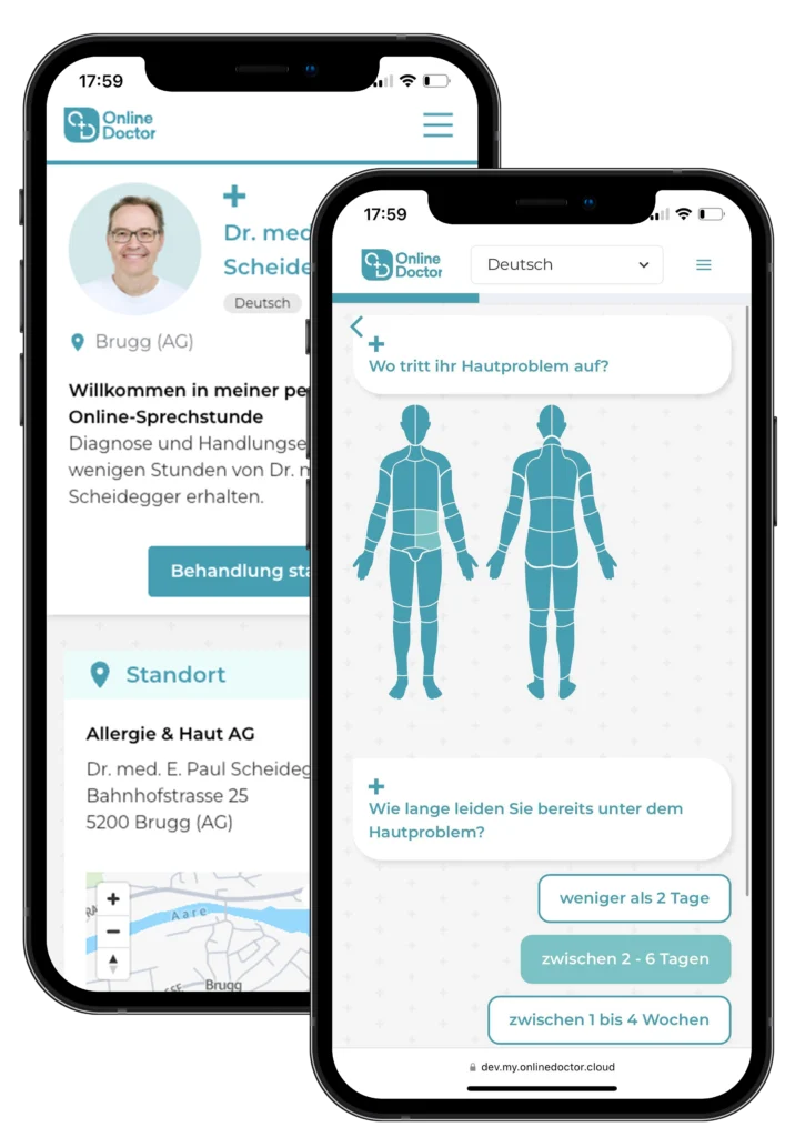 Zwei Smartphones mit OnlineDoctor Screens