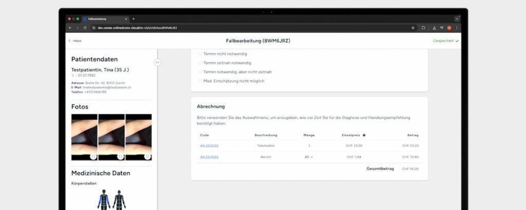 Screenshot zur Fallbearbeitung mit TARDOC